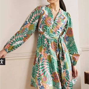 Boden Notch Neck Cotton Ivory Pineapple Mini Long Sleeve Dress Women’s 12 Large